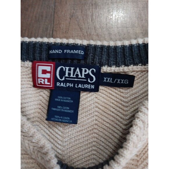 Vintage Chaps Ralph Lauren Sweater Mens 2 X  Ivory Herringbone Hand Framed - Picture 3 of 8